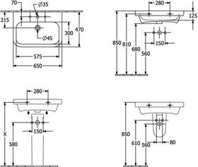 V&B Waschtisch ARCHITECTURA 650x470mm ohne ÜL we