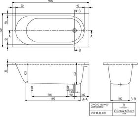 V&B Whirlpoolsystem O.NOVO m BW R-eck 160x70 Tech. Pos 2 we