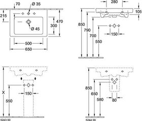 V&B Waschtisch SUBWAY 2.0 650x470mm, mit ÜL we C+