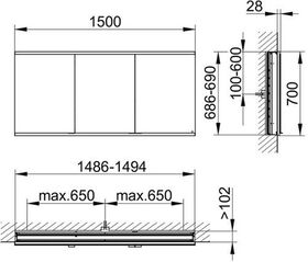 Keuco Spiegelschrank ROYAL MODULAR 2.0 Breite 1500mm Höhe 700mm Tiefe 120mm