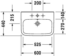 Duravit Waschtisch DURASTYLE m ÜL HLB 600x440mm 3 Hahnlöcher weiß WG