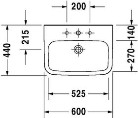 Duravit Waschtisch DURASTYLE MED o ÜL m HLB 600x440mm ohne Hahnloch weiß