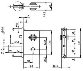 Gittertorschloss 107 Dornm.50mm verz.AMF