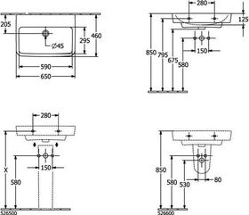 V&B Waschtisch O.NOVO 650x460mm o HL o ÜL we AntiBac C+