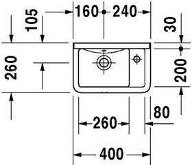 Duravit Handwaschbecken STARCK 3 m ÜL HLB 400x260mm 1 HL rechts weiß