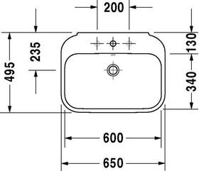 Duravit Waschtisch HAPPY D.2 m ÜL HLB 650x500mm 3 Hahnlöcher weiß WG