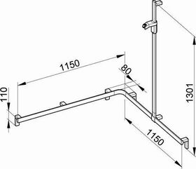 Keuco Duschhandlauf AXESS rechts silber-eloxiert 1140/1140/1300mm