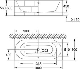 Grohe Einbauwanne ESSENCE 1800x800mm m ÜL awe