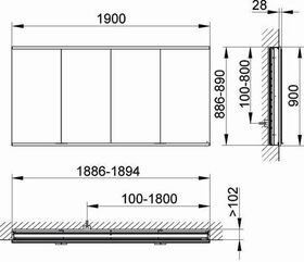 Keuco Spiegelschrank ROYAL MODULAR 2.0 Breite 1900mm Höhe 900mm Tiefe 120mm