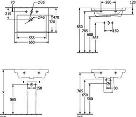 V&B Schrankwaschtisch SUBWAY 3.0 650x470mm mit ÜL mit HL we