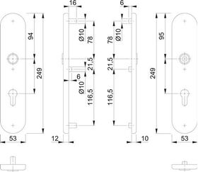 Langschildpaar F69 VA ma F69 PZ 92mm HOPPE