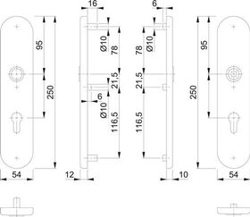 Langschildpaar F1 Alu.silberfarben F1 PZ 92mm HOPPE