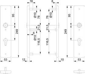 Langschildpaar E2221/2210 ma F69 PZ 72mm HOPPE