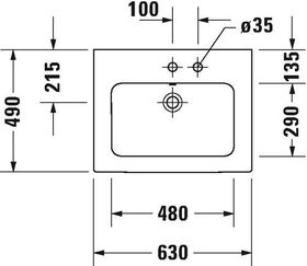 Duravit Möbelwaschtisch ME by Starck m ÜL m HLB 630x490mm 3 HL we seidenmatt