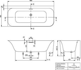 V&B Vorwandwanne LOOP & FRIENDS SQUARE D wd. 1800x800mm Eckausführung li we