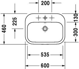 Duravit Einbauwaschtisch HAPPY D.2 m ÜL HLB 600x460mm 3 Hahnlöcher weiß WG