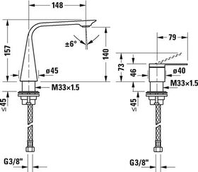 Duravit 2-Loch-Waschtischbatterie D.1 M o Zugstangen-Ablaufgarnitur schwarz matt