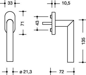 Fenstergriff 162XAFG VA ma geschl.40mm Stand.HEWI