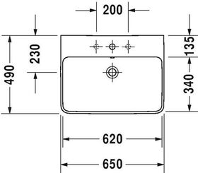 Duravit Waschtisch ME by Starck m ÜL m HLB 650x490mm 1 HL we seidenmatt