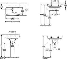 V&B Waschtisch O.NOVO 600x460mm o HL ohne ÜL we C+