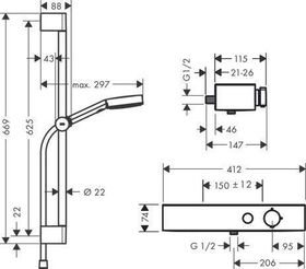 Brausesystem PULSIFY SELECT 105 3jet Relaxation m Therm. Bsta 650mm chrom