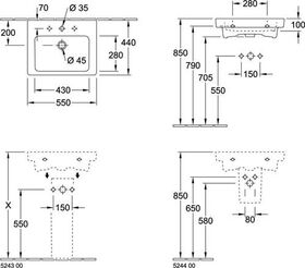 V&B Waschtisch SUBWAY 2.0 550x440mm, mit ÜL we C+