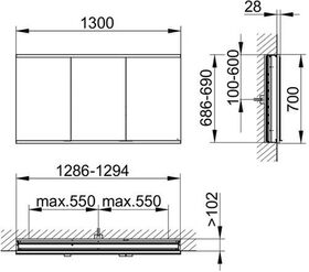 Keuco Spiegelschrank ROYAL MODULAR 2.0 Breite 1300mm Höhe 700mm Tiefe 120mm