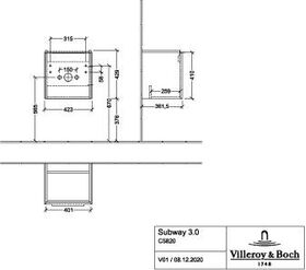 V&B Waschtischunterschrank SUBWAY 3.0 423x429x377,5mm f SWT A re G. Vo bl Br w