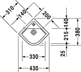 Duravit Eck-Handwaschbecken STARCK 3 m ÜL HLB 430x380mm 1 Hahnloch weiß