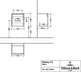 V&B Waschtischunterschrank SUBWAY 3.0 423x429x377,5mm f SWT Ans li G. Vo b Br