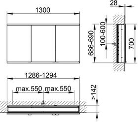 Keuco Spiegelschrank ROYAL MODULAR 2.0 Breite 1300mm Höhe 700mm Tiefe 160mm