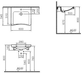 VitrA Waschtisch CONFORMA 600x545/510mm HL mttg m Ü-loch weiß