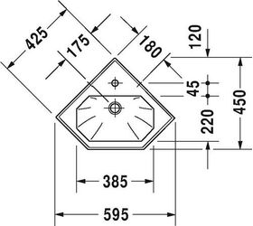 Duravit Eck-Handwaschbecken 1930 m ÜL HLB 595x450mm 1 Hahnloch weiß