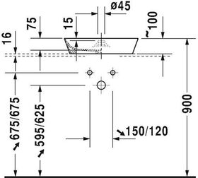 Duravit Aufsatzbecken CAPE COD o ÜL m Arm-Ins d= 480mm 1 HL we sdm WG