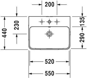 Duravit Waschtisch ME by Starck m ÜL m HLB 550x440mm 3 HL we sdm WG