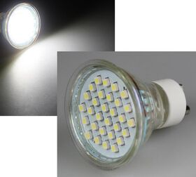 LED Strahler GU10 ''H20 SMD'' 30 SMD LEDs, 6000k, 120lm, 120°, 230V/1,3W, weiß