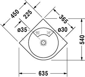 Duravit Eck-Waschtisch ARCHITEC o ÜL m HLB 635x540mm 1 Hahnloch weiß