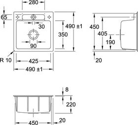 V&B Einbauspüle SILUET 50 S FLAT 470x470mm Exzent. graphit