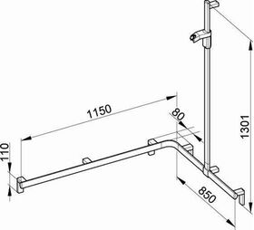 Keuco Duschhandlauf AXESS rechts silber-eloxiert 1140/840/1300mm