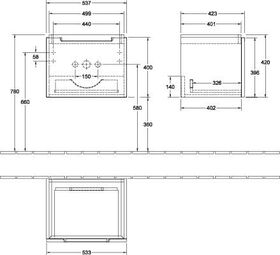 V&B Waschtischunterschrank SUBWAY 2.0 537x420x423mm Glossy Grey