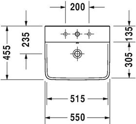 Duravit Waschtisch P3 Comforts m ÜL HLB 550x455mm 3 Hahnlöcher weiß WG