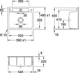 V&B Einbauspüle SILUET 60 S FLAT 365x490mm Handbet. chrit