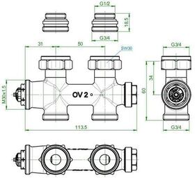 OV Zweirohrarmatur Multiblock T Durchgang, 1/2Zoll AGx3/4Zoll AG