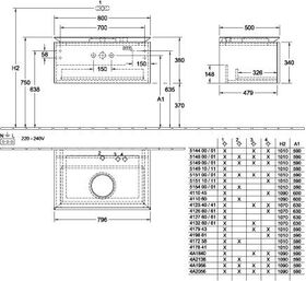 V&B Waschtischunterschrank LEGATO 800x380x500mm m Beleuchtung Glossy White