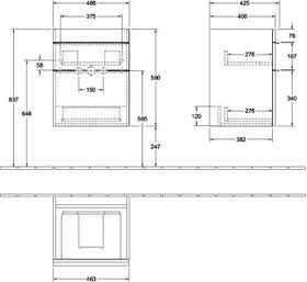 V&B Waschtischunterschrank VENTICELLO 466x590x425mm Griff Copper White Matt