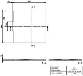 V&B Duschwanne WALLWAY Qu. fl. EB 1000x1000x30mm stone white