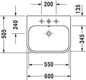 Duravit Möbelwaschtisch HAPPY D.2 m ÜL HLB 600x505mm geschli 3 HL weiß WG