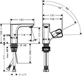 EH-WT-MI 110 AXOR URQUIOLA DN 15 f Handwachbecken m ZAG 1 1/4Zoll chr