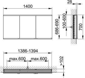 Keuco Spiegelschrank ROYAL MODULAR 2.0 Breite 1400mm Höhe 700mm Tiefe 120mm