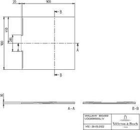 V&B Duschwanne WALLWAY Qu. fl. Einbau 900x900x30mm stone white